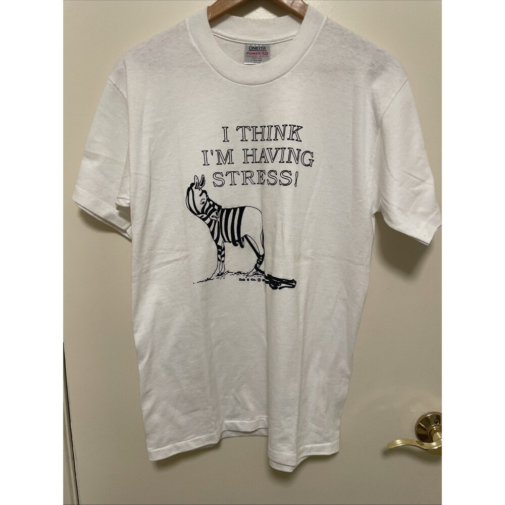 Vintage Single Stitch Stress T Shirt Men's Large Zebra Art Humor Tee Zak 1989